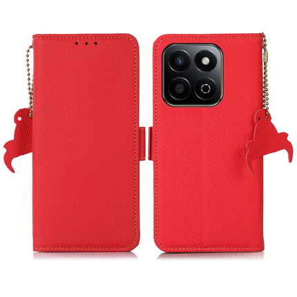 TJ For Honor X7c 4G / 200 Smart 5G / Play 60 Plus 5G Case RFID Blocking Genuine Cow Leather Phone Cover - Red