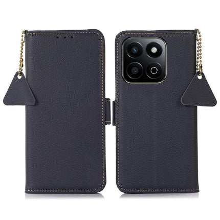 TJ For Honor X7c 4G / 200 Smart 5G / Play 60 Plus 5G Case RFID Blocking Genuine Cow Leather Phone Cover - Blue