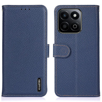 KHAZNEH For Honor X7c 4G / 200 Smart 5G / Play 60 Plus 5G Phone Case Genuine Cow Leather Flip Cover - Blue
