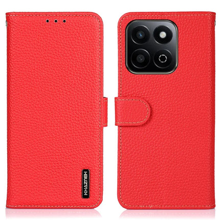 KHAZNEH For Honor X7c 4G / 200 Smart 5G / Play 60 Plus 5G Phone Case Genuine Cow Leather Flip Cover - Red