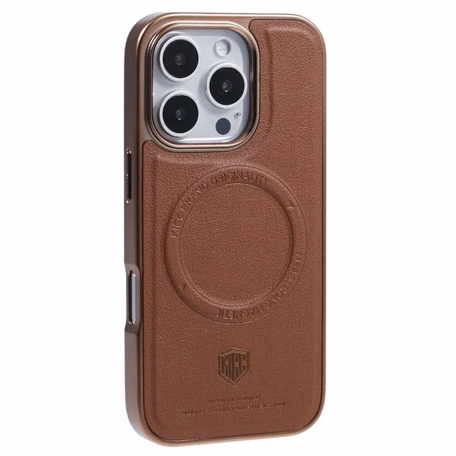 KIGC For iPhone 16 Pro Max Case Compatible with MagSafe PC+TPU+PU Electroplating Phone Cover - Titanium Gold