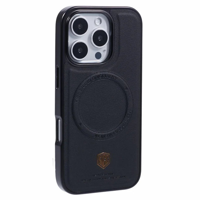 KIGC For iPhone 16 Pro Max Case Compatible with MagSafe PC+TPU+PU Electroplating Phone Cover - Black