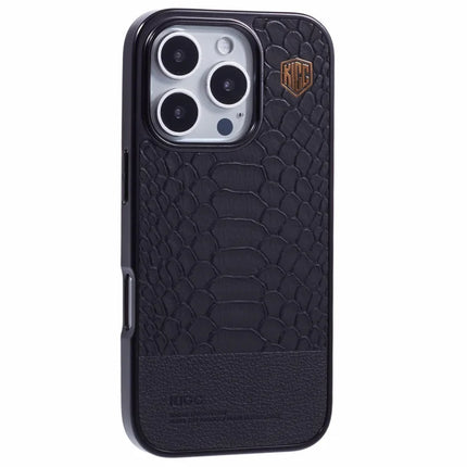 KIGC For iPhone 16 Pro Max Case Compatible with MagSafe Crocodile Texture PU+PC+TPU Electroplating Phone Cover - Black