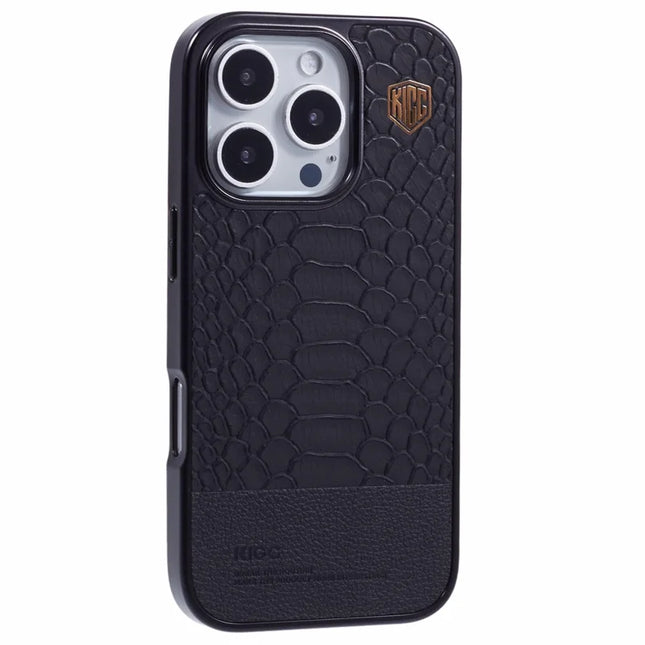 KIGC For iPhone 16 Pro Max Case Compatible with MagSafe Crocodile Texture PU+PC+TPU Electroplating Phone Cover - Black