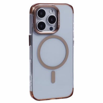 JAUCASE For iPhone 16 Pro Max Clear Case Compatible with MagSafe Lens Frame Kickstand PC+TPU Phone Cover - Gold