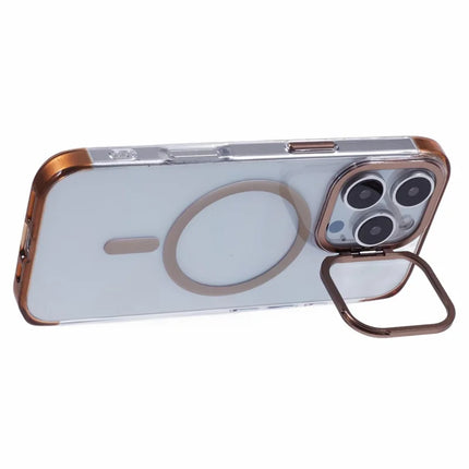 JAUCASE For iPhone 16 Pro Max Clear Case Compatible with MagSafe Lens Frame Kickstand PC+TPU Phone Cover