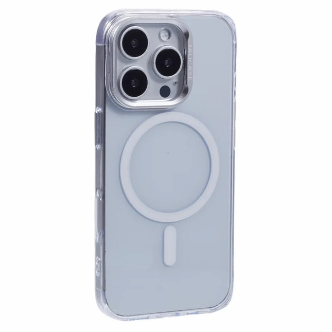 JAUCASE For iPhone 16 Pro Max Clear Case Compatible with MagSafe Lens Frame Kickstand PC+TPU Phone Cover - Transparent