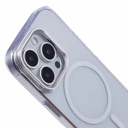 JAUCASE For iPhone 16 Pro Max Clear Case Compatible with MagSafe Lens Frame Kickstand PC+TPU Phone Cover