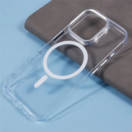 JAUCASE For iPhone 16 Pro Max Clear Case Compatible with MagSafe Lens Frame Kickstand PC+TPU Phone Cover