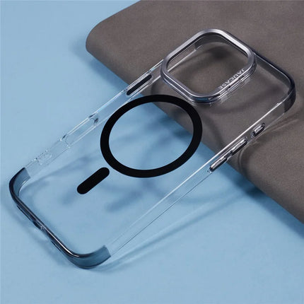 JAUCASE For iPhone 16 Pro Max Clear Case Compatible with MagSafe Lens Frame Kickstand PC+TPU Phone Cover