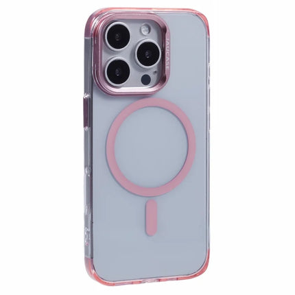 JAUCASE For iPhone 16 Pro Max Clear Case Compatible with MagSafe Lens Frame Kickstand PC+TPU Phone Cover - Pink