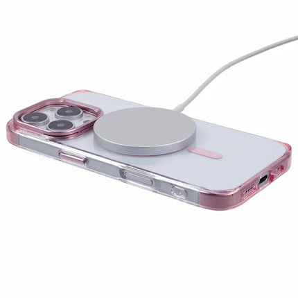 JAUCASE For iPhone 16 Pro Max Clear Case Compatible with MagSafe Lens Frame Kickstand PC+TPU Phone Cover