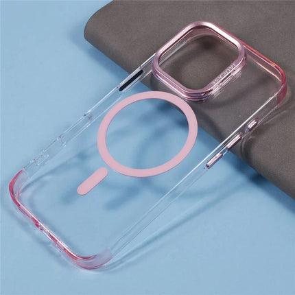 JAUCASE For iPhone 16 Pro Max Clear Case Compatible with MagSafe Lens Frame Kickstand PC+TPU Phone Cover