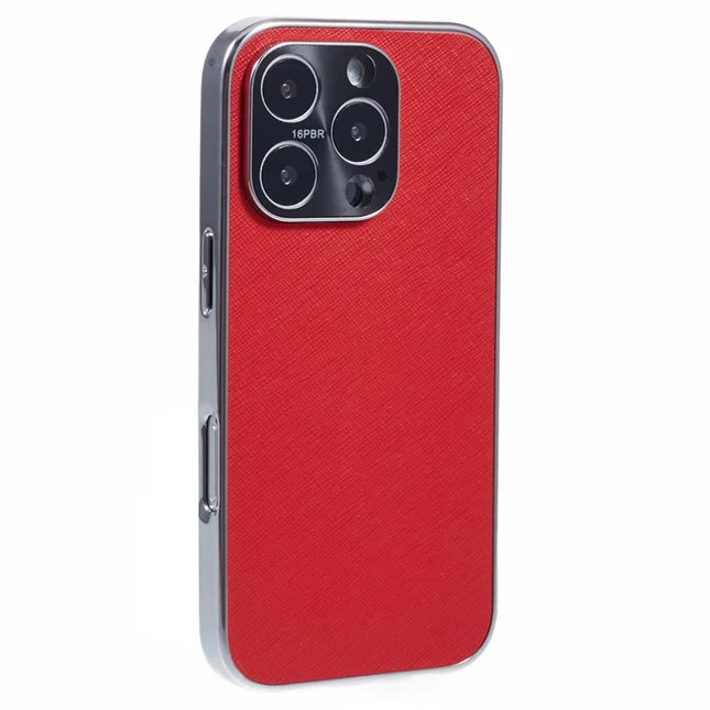 For iPhone 16 Pro Max Cover Cross Texture PU Leather Coated TPU Cell Phone Case - Red