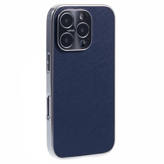 For iPhone 16 Pro Max Cover Cross Texture PU Leather Coated TPU Cell Phone Case - Sapphire