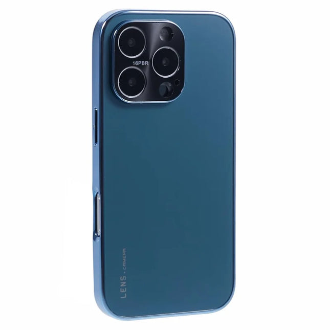 For iPhone 16 Pro Max Case Acrylic+TPU+Metal Anti-Scratch Phone Cover with Electroplating Frame - Navy Blue