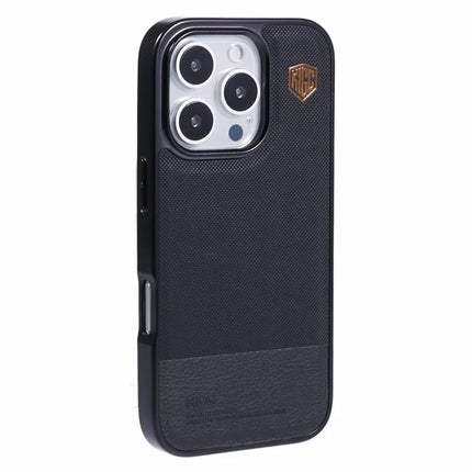 KIGC For iPhone 16 Pro Case PC+TPU+PU Electroplating Phone Cover - Black