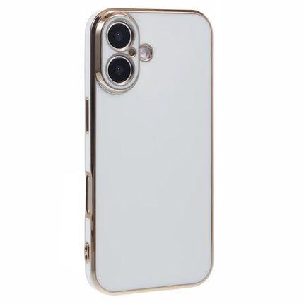For iPhone 16 Plus Case TPU Slim Fit Shockproof Phone Cover 6D Electroplating - White