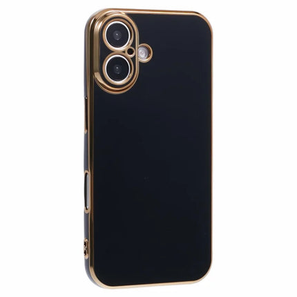 For iPhone 16 Plus Case TPU Slim Fit Shockproof Phone Cover 6D Electroplating - Black