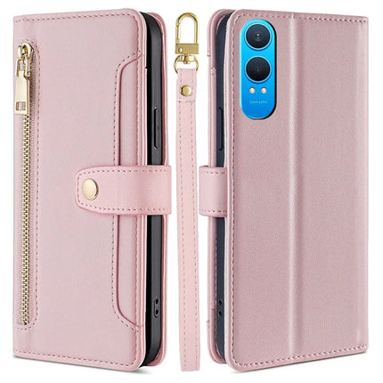 For OnePlus Nord CE4 Lite 5G / Oppo K12x 5G (China) Case PU Leather Crossbody Phone Cover with Zipper Pocket Wallet - Pink