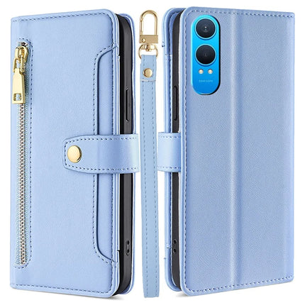For OnePlus Nord CE4 Lite 5G / Oppo K12x 5G (China) Case PU Leather Crossbody Phone Cover with Zipper Pocket Wallet - Blue