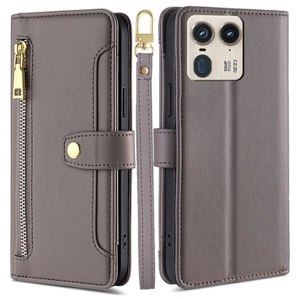 For Motorola Moto X50 Ultra 5G / Edge 50 Ultra 5G Case PU Leather Crossbody Phone Cover with Zipper Pocket Wallet - Grey