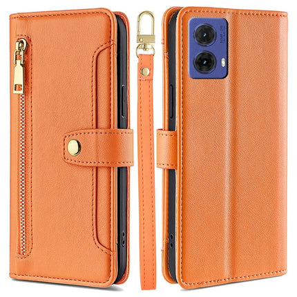 For Motorola Moto G85 5G / S50 Neo 5G Case PU Leather Crossbody Phone Cover with Zipper Pocket Wallet - Orange