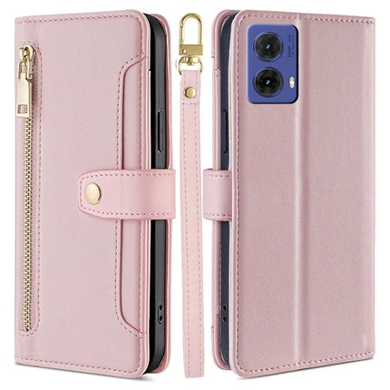 For Motorola Moto G85 5G / S50 Neo 5G Case PU Leather Crossbody Phone Cover with Zipper Pocket Wallet - Pink