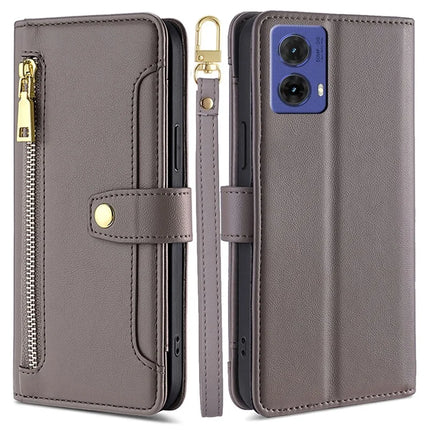For Motorola Moto G85 5G / S50 Neo 5G Case PU Leather Crossbody Phone Cover with Zipper Pocket Wallet - Grey