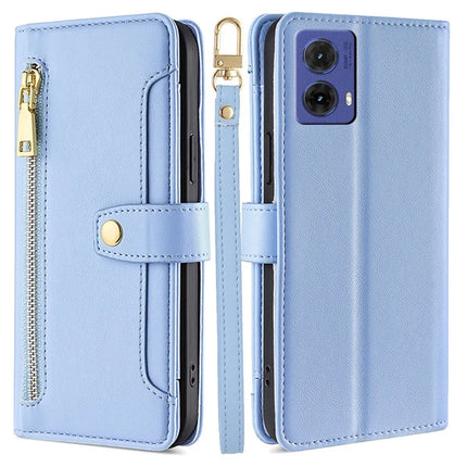 For Motorola Moto G85 5G / S50 Neo 5G Case PU Leather Crossbody Phone Cover with Zipper Pocket Wallet - Blue