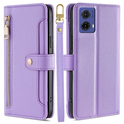For Motorola Moto G85 5G / S50 Neo 5G Case PU Leather Crossbody Phone Cover with Zipper Pocket Wallet - Purple
