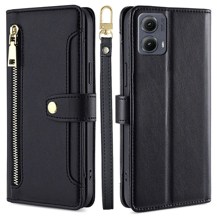 For Motorola Edge (2024) 5G Case PU Leather Crossbody Phone Cover with Zipper Pocket Wallet - Black