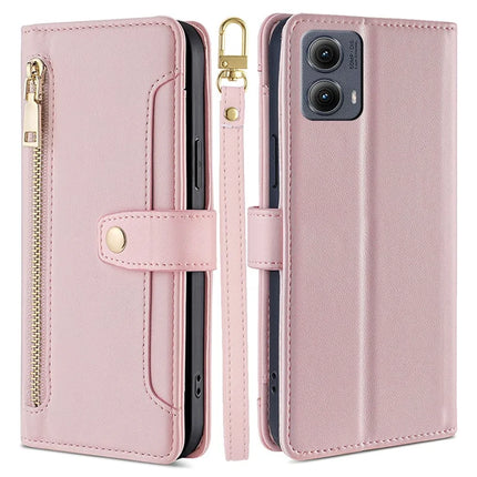 For Motorola Edge (2024) 5G Case PU Leather Crossbody Phone Cover with Zipper Pocket Wallet - Pink