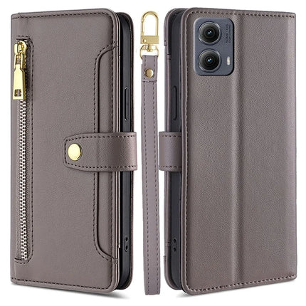 For Motorola Edge (2024) 5G Case PU Leather Crossbody Phone Cover with Zipper Pocket Wallet - Grey