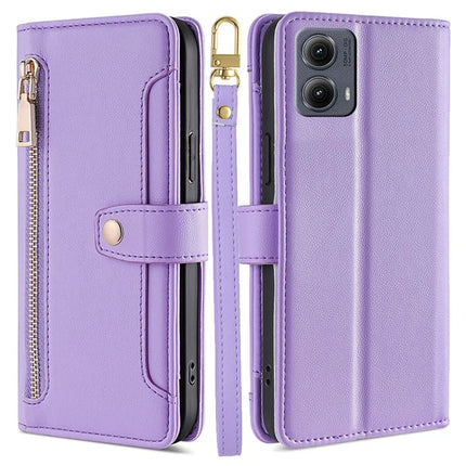 For Motorola Edge (2024) 5G Case PU Leather Crossbody Phone Cover with Zipper Pocket Wallet - Purple
