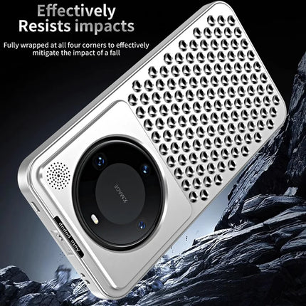 R-JUST RJ58 For Huawei Mate 60 Pro Case Auto Pop-Up Heat Dissipation Aromatherapy Aluminium Alloy Cover