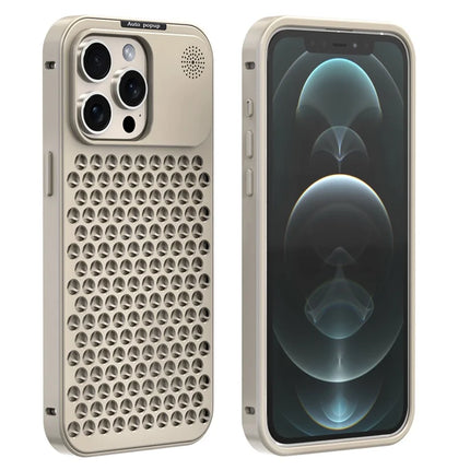 R-JUST RJ58 For iPhone 12 Pro Max Case Auto Pop-Up Heat Dissipation Aromatherapy Aluminium Alloy Cover - Gold