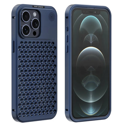 R-JUST RJ58 For iPhone 12 Pro Max Case Auto Pop-Up Heat Dissipation Aromatherapy Aluminium Alloy Cover - Blue