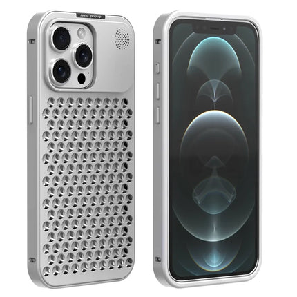 R-JUST RJ58 For iPhone 12 Pro Max Case Auto Pop-Up Heat Dissipation Aromatherapy Aluminium Alloy Cover - Silver