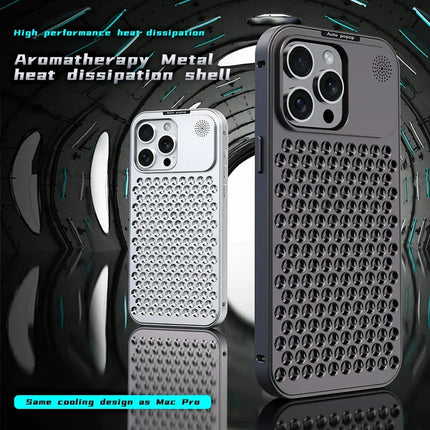R-JUST RJ58 For iPhone 13 Pro Max Case Auto Pop-Up Heat Dissipation Aromatherapy Aluminium Alloy Cover