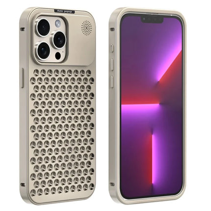 R-JUST RJ58 For iPhone 13 Pro Max Case Auto Pop-Up Heat Dissipation Aromatherapy Aluminium Alloy Cover - Gold