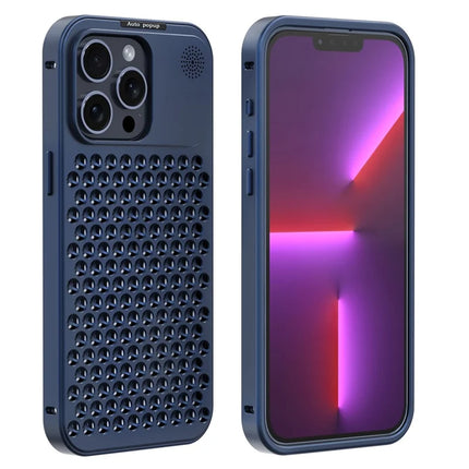 R-JUST RJ58 For iPhone 13 Pro Max Case Auto Pop-Up Heat Dissipation Aromatherapy Aluminium Alloy Cover - Blue