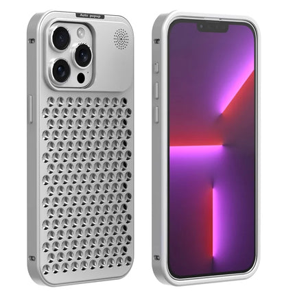 R-JUST RJ58 For iPhone 13 Pro Max Case Auto Pop-Up Heat Dissipation Aromatherapy Aluminium Alloy Cover - Silver