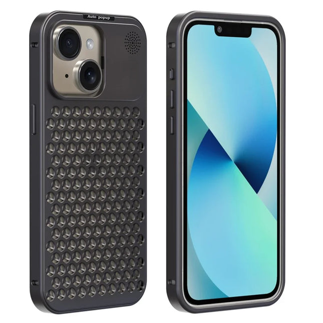 R-JUST RJ58 For iPhone 13 Case Auto Pop-Up Heat Dissipation Aromatherapy Aluminium Alloy Cover - Dark Grey