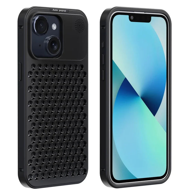 R-JUST RJ58 For iPhone 13 Case Auto Pop-Up Heat Dissipation Aromatherapy Aluminium Alloy Cover - Black
