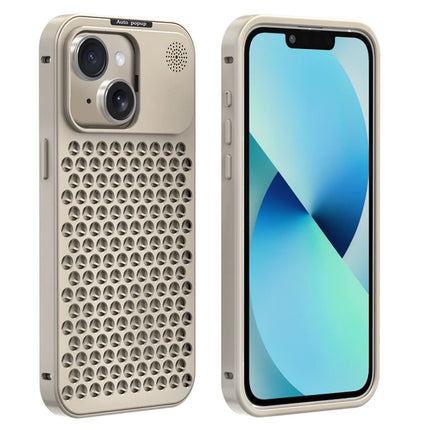 R-JUST RJ58 For iPhone 13 Case Auto Pop-Up Heat Dissipation Aromatherapy Aluminium Alloy Cover - Gold