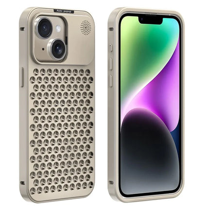R-JUST RJ58 For iPhone 14 Case Auto Pop-Up Heat Dissipation Aromatherapy Aluminium Alloy Cover - Gold