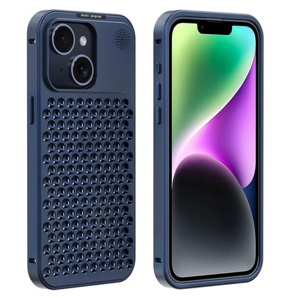R-JUST RJ58 For iPhone 14 Case Auto Pop-Up Heat Dissipation Aromatherapy Aluminium Alloy Cover - Blue