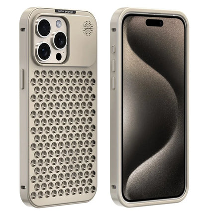 R-JUST RJ58 For iPhone 15 Pro Max Case Auto Pop-Up Heat Dissipation Aromatherapy Aluminium Alloy Cover - Gold