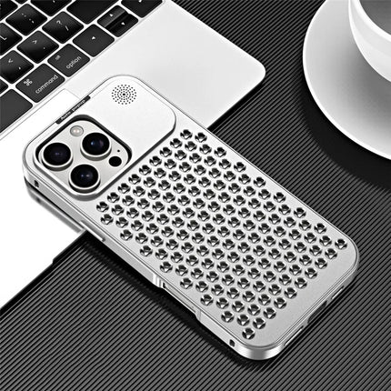 R-JUST RJ58 For iPhone 16 Pro Max Case Auto Pop-Up Heat Dissipation Aromatherapy Aluminium Alloy Cover - Silver